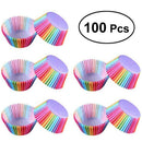 100 Pack Rainbow Color Muffins Cupcakes Wraps Cases - DIY Baking Accessories for