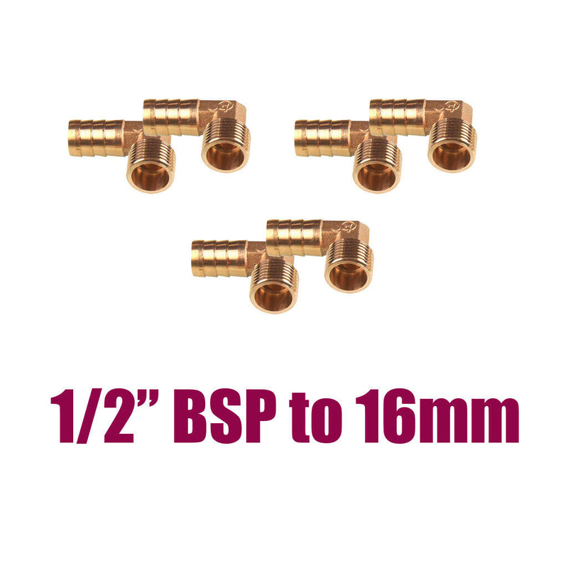 6x 1/2 BSP 16mm Elbow Male Barb Hose Tail Fitting Fuel Air Gas Hose