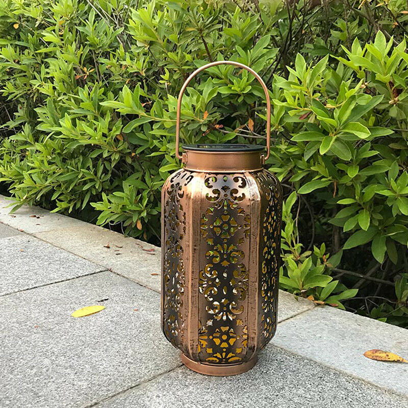 Solar Powered Hanging LED Light Retro Hollow Lantern Garden Yard Lamp  Light