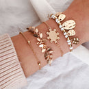 4Pcs Bohemian Multi-layer Leafs Tortoise Bracelet Set Women Bangle Jewelry G TE
