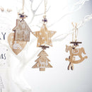 1 Set 6Pcs Christmas Tree Decorations Ornaments Hemp Rope Wooden Printing O H6J1