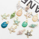 13Pcs Mixed Starfish Conch Shell Metal Charms Pendant DIY Jewelry Making m V4W8