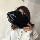 Lips Women PVC Handbags Chain Messenger Bags Shoulder Party Clutch (Black)