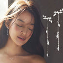 Women Long Korean Style Tassel Leaves Ear Stud Drop Dangle Hook Earring b*TOCA