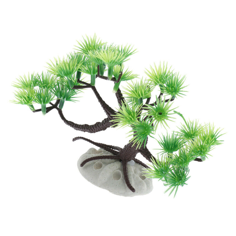 High Grade Artificial Green Curved Pine Tree Plastic Plants Aquarium Decor