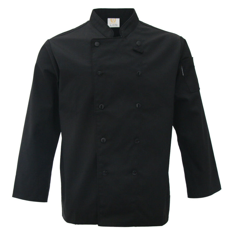 Black Chef Waiter Double-breasted Coat Uniform Long Sleeve Jacket Clothes XL