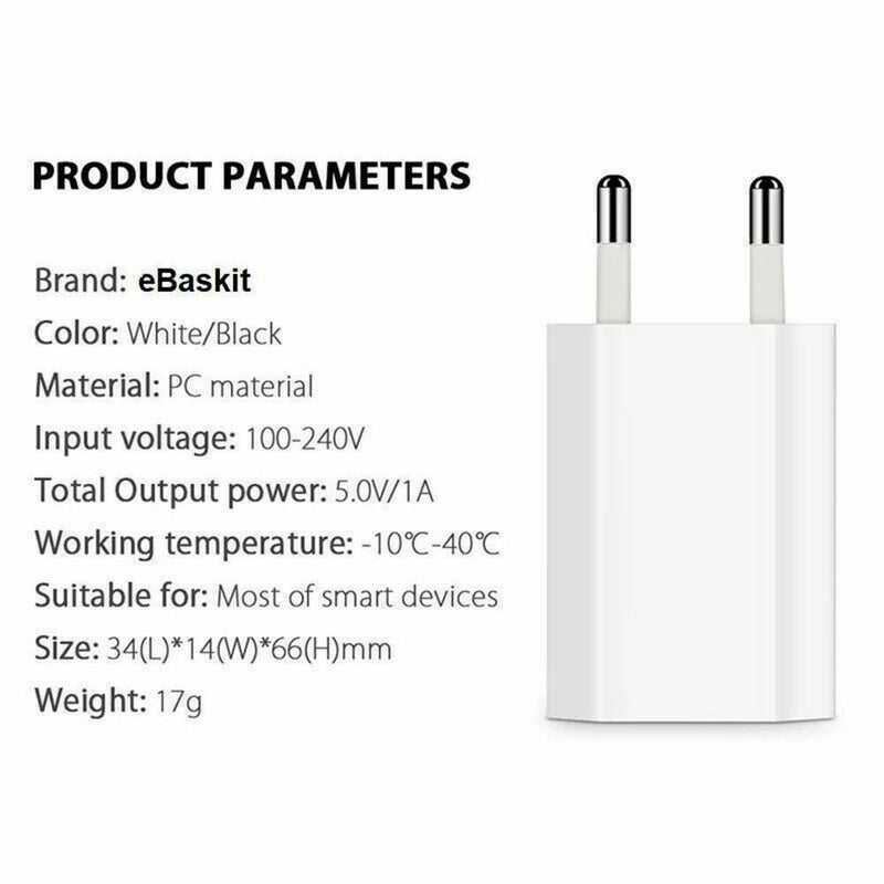 European USB plug Euro Europe EU 2 Pin 1A Fast USB Wall Plug Charger White.