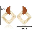 Rattan Earrings Handmade Straw Woven Braid Round Drop Earrings Lightweight