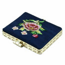 Navy Blue Rectangle Flowered Chinese Decorative Mirror I8D7