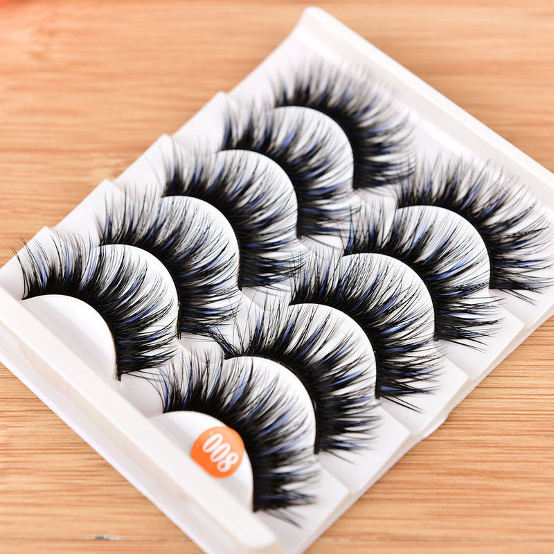 5 Pairs Blue+Black Long Thick Cross False Eyelashes Handmade eye lashes make Bj