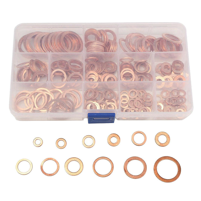 M5-M14 Copper Oil Seal Washer Gasket Flat Assorted w/ Box Set Hardware Parts