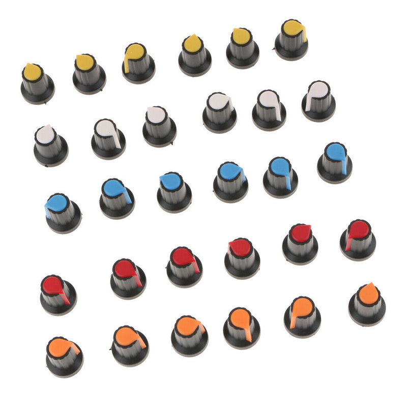 30x Plastic Pot Knobs for 6mm Potentiometers Rotary Switch Encoder 5 Colours New
