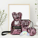 3pcs/set Sequin School Backpack Women Rabbit Ear Rucksack Purse Bags (Pink)