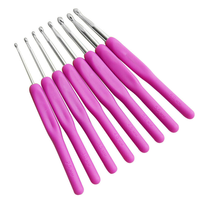 1 Set 8 Size 2.5mm-6.0mm ABS Plastic Handle Aluminum Crochet Hooks Needles dfs