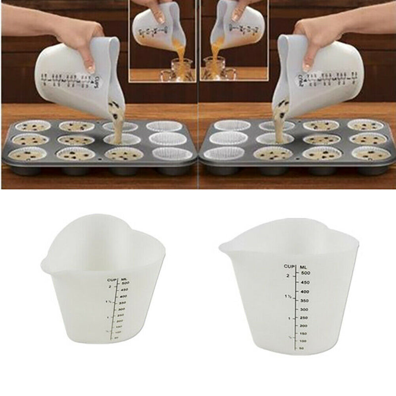 1 x Baking Kitchen 500ml Silicone Measuring Cup Double Scales Stir Pour