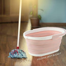 Foldable Mop Bucket Portable Wash Basin Dishpan Bathroom Home (Pink) A