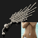 Navel Belly Body Piercing Jewelry Crystal Tassel Chain Dangle Button Ring Bar