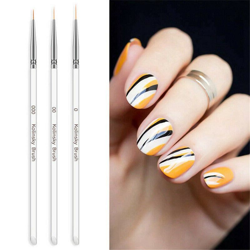 3PCS Nail Art Gel Liner Drawing Brush Flower Painting Acrylic Pen Manicure Tools