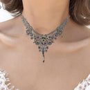 Gothic Victorian Black Lace Choker Necklace Metal Cameo Jewel Steampunk