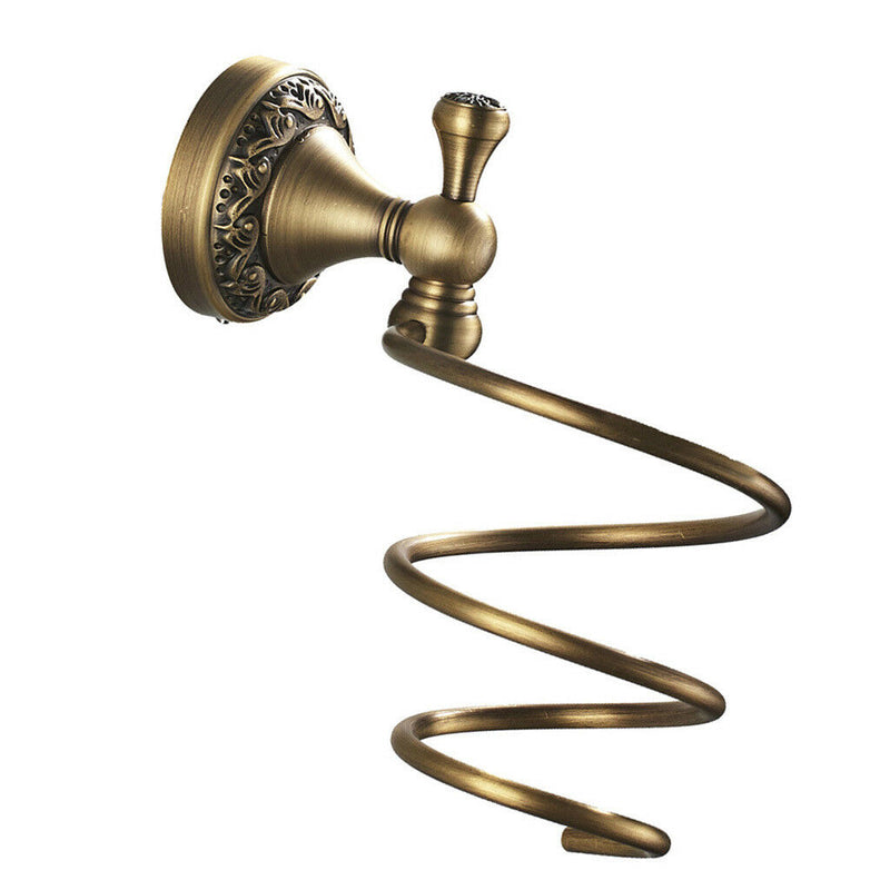 Spiral Blow Hair Dryer Stand Holder Wall Mounted Holder Rack Organizer Brass