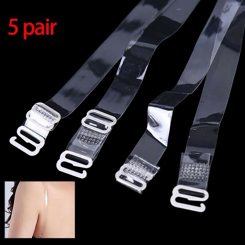 5 pair Transparent Crystal Invisible Adjustable Bra Set Shoulder hook Straps Kw
