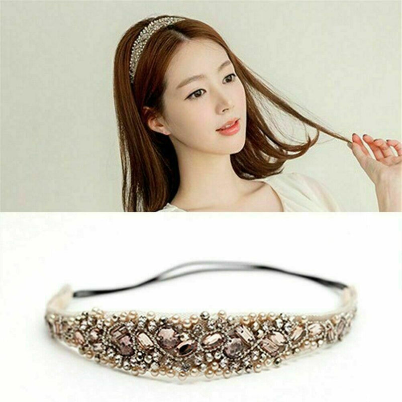 Women Lady Lace Hairband Rhinestone Crystal Headband Elastic Head Piece R2P Nice