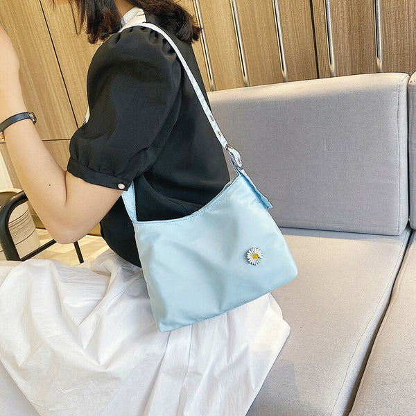 Women Simple Underarm Handbag Daisy Flower Portable Shoulder Bags (Blue)