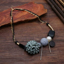 Women Geometric Fabric Flower Elegant Exquisite Necklace Jewelry Blue