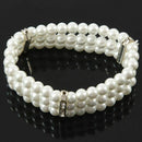 Ladies 3 Rows Faux Pearls Accent Off White Stretch Wrist Bracelet Jewelry D2A1