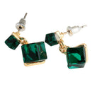 Korean Style Square Shaped Crystal Cubic Earrings Ear Stud Green