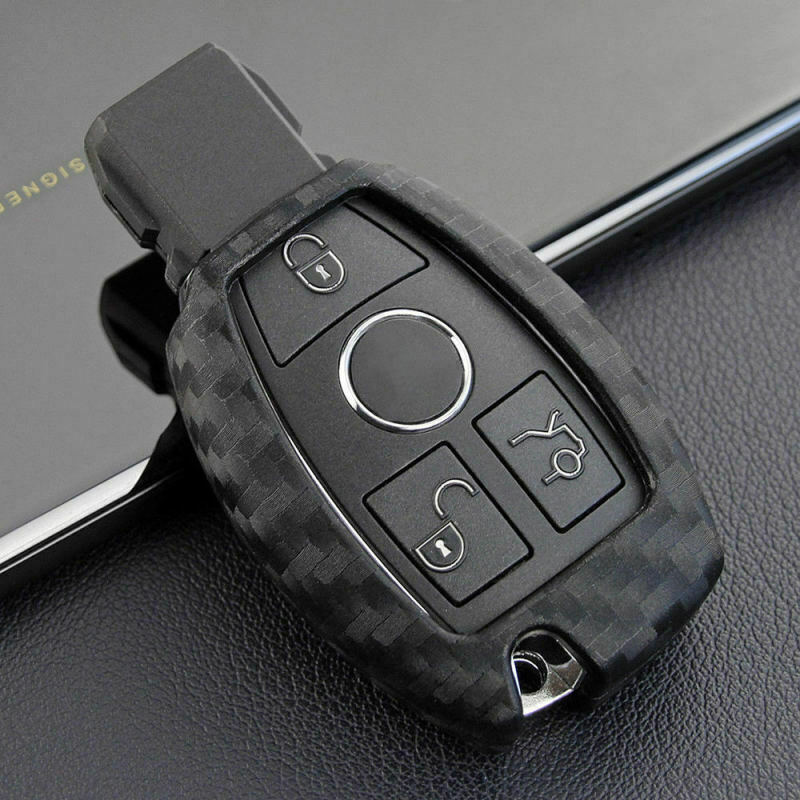1 Set For Mercedes-Benz Carbon Fiber Smart Car Key Case Cover Fob Holder