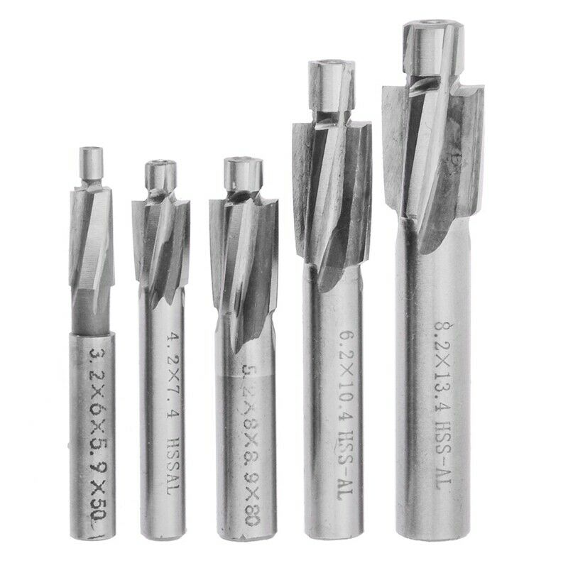 5Pcs HSS Counterbore End Mill M3-M8 Pilot Slotting Tool Milling Cutter Coun M4Z2