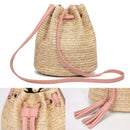 Summer Straw Bucket Bag Weave Purse Handbag Fringe Bohemian Bag Pouch pink
