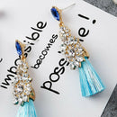 Women Rhinestone Tassel Dangle Ear Stud Fringe Drop Long Dress Earrings