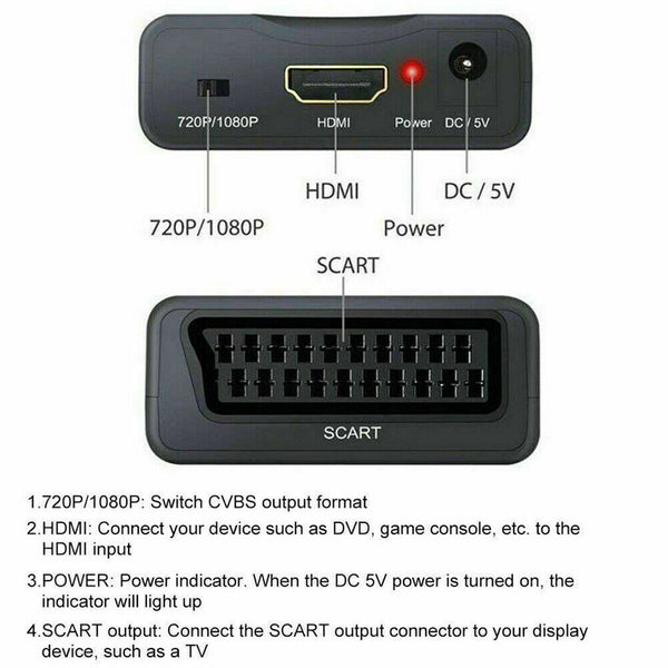 1080P HDMI to SCART Video Audio Upscale Converter Adapter for HD TV DVD