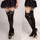 Women Sexy Cute Black Tattoo Long Socks Sheer Cartoon Cat Pantyhose Stockings Kw