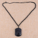 Unisex Natural Obsidian Black Wolf Head Pendant Blessing Necklace