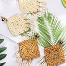 2 Pairs Earrings Pendant Shell Rattan Earrings Bohemian Woven Wicker and St