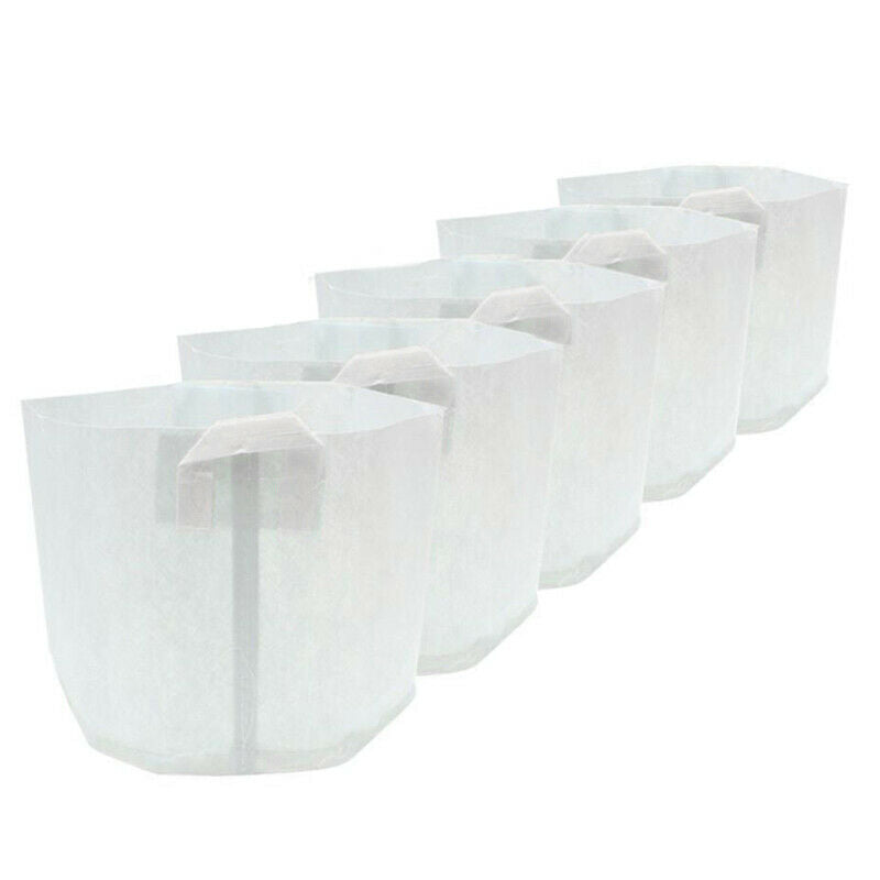 5x Nonwovens Plant Grow Bags Smart Pots Container White, 5 Gallon