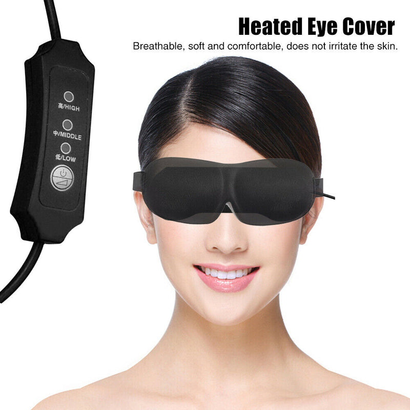 Travel Fatigue Relief Heated Eye Cover Warm Therapy USB Powered Dry Eyes 3 Gears
