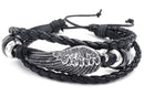 Jewelry Men's Ladies Bracelet, 2 Angels Wings Friendship Bracelet, Leather  O8U8