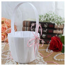 Double Heart Wedding Flower Girl Basket White Satin Rhinestone Decor Pink W