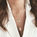 Boho Cross Wafer Pendant Clavicle Chain Women Multilayer Necklace Jewelry