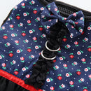 Pet Dog Vest Harness with Hat Pet Costume Party Clothes Blue Dot Flower-XS