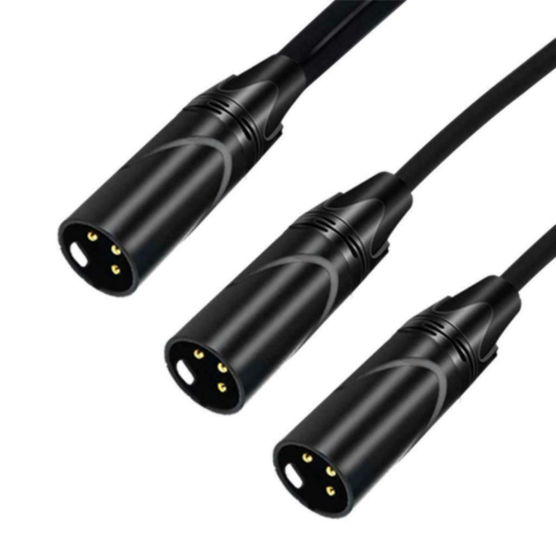 3Pin XLR Male Jack To Dual 2 Male Plug Y Splitter Adaptor Audio Cable Black