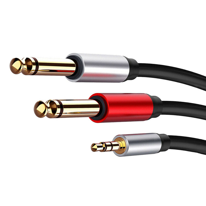 3.5mm 1/8" TRS Stereo to Double 6.35mm 1/4" TS Mono Y Splitter Cable Cord 6FT
