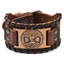 Men Weave Bangle Wide Leather Adjustable Tree of Life Bracelet (Red Copper) A