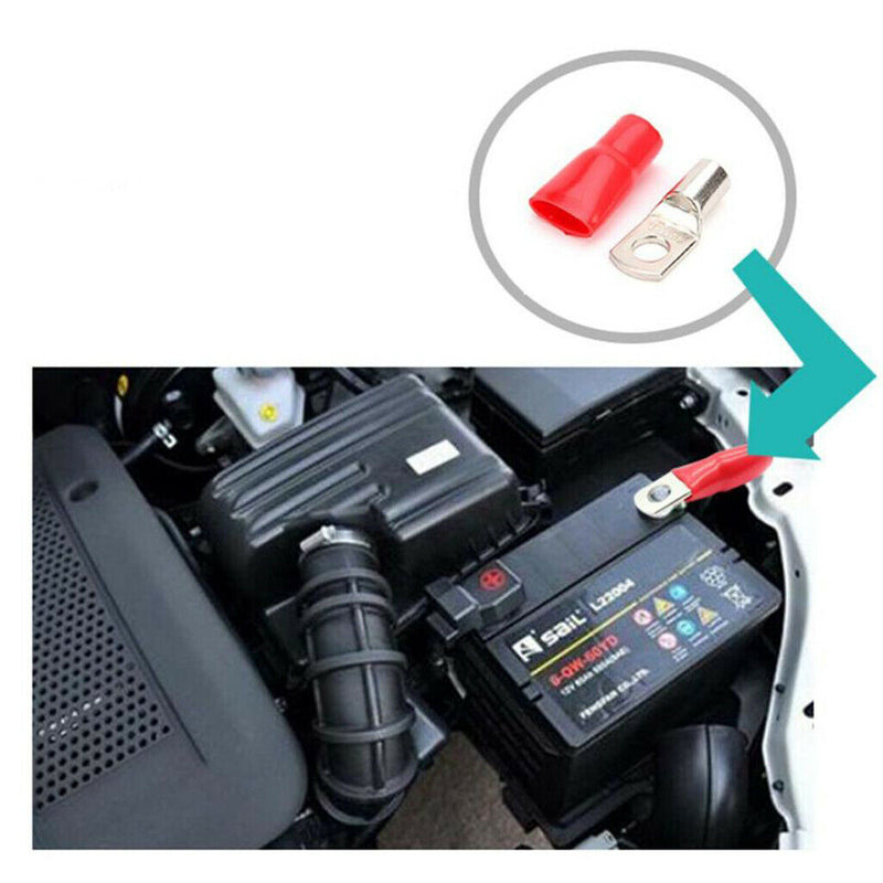 10cps Copper Tube Terminals Battery Welding Cable Lug Ring Crimp w/ Caps