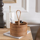 Hand-Woven Wicker Straw Storage Basket Portable Four Compartment Classifica