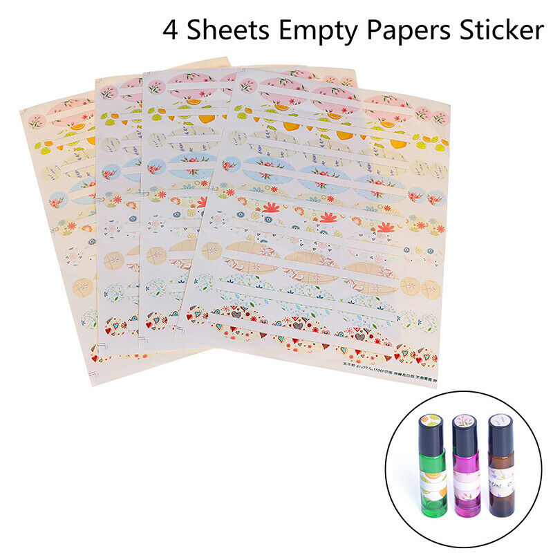 4 Sheets Empty Essential Oil Perfume Bottle Roller Labels Stickers Oval Roun Bj